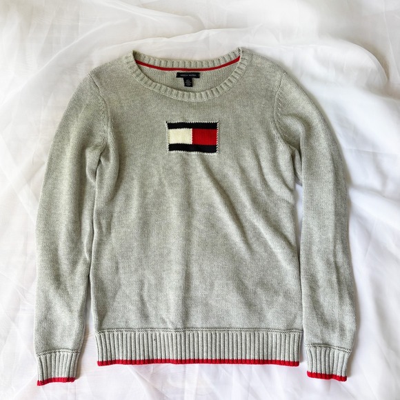 Tommy Hilfiger Sweaters - Tommy Hilfiger Womens S Grey Flag Logo Crewneck Sweater